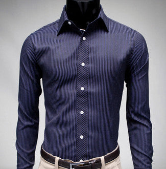 Mens Blue Polyester/Cotton Blend Business Casual Shirt - AmtifyDirect