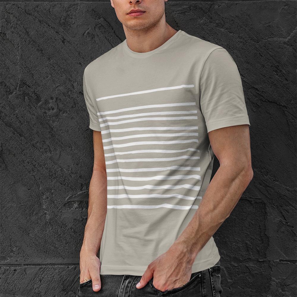 Men's T-Shirt with Horizontal Lines in Sand – amtify