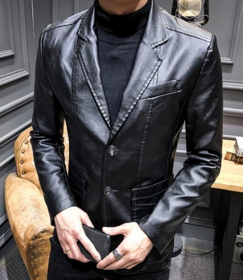 Mens Faux Leather Two Button Blazer – amtify