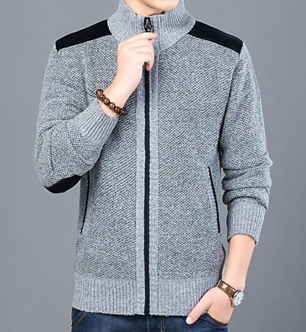 Mens Mixed-Media Zip-Up Cardigan– amtify