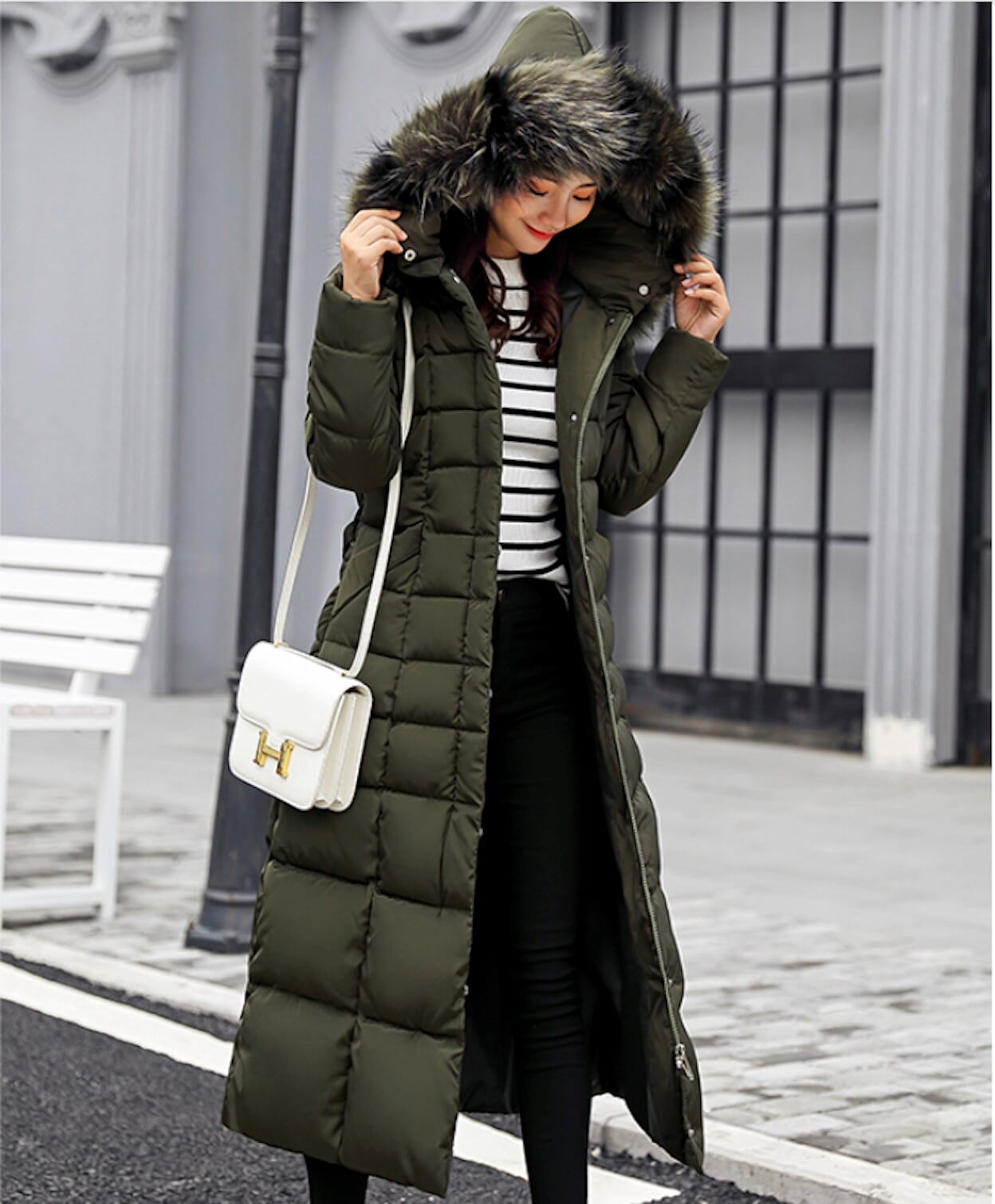 womens long puffer coat with fur hood