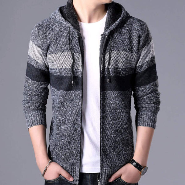 Mens Hooded Double Striped Cardigan