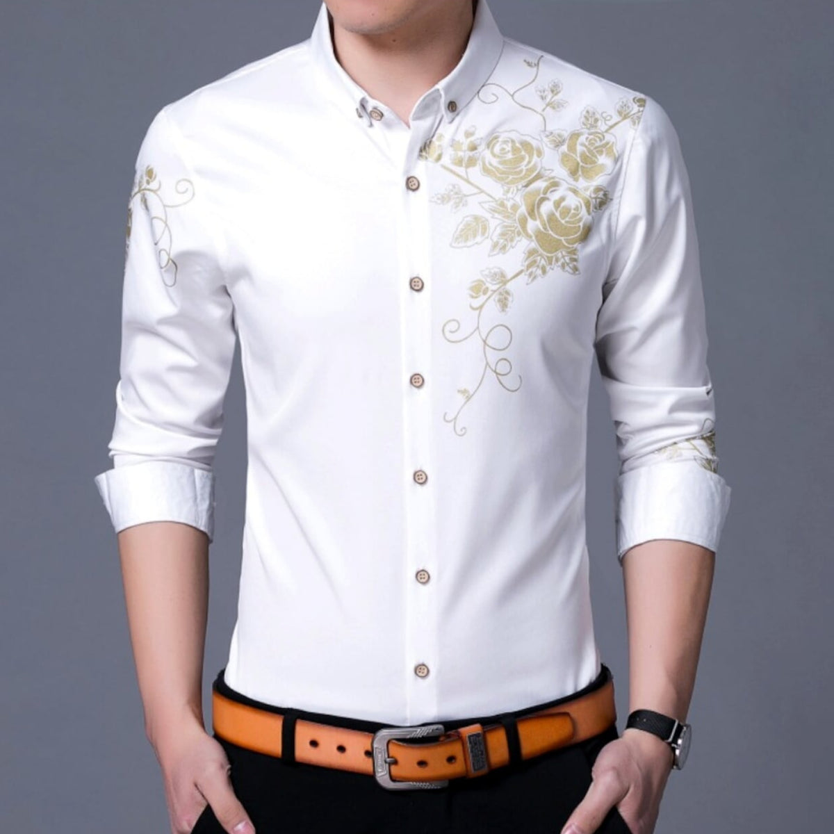 Mens Shirt With Floral Design on Front and Sleeve– amtify