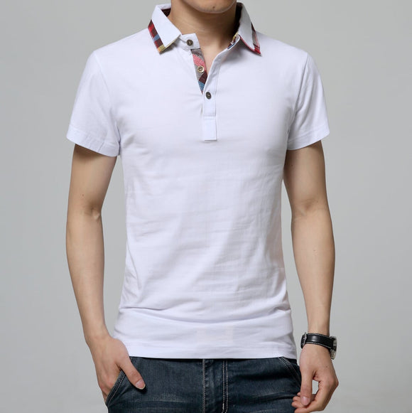 Mens Short Sleeve Polo Shirt with Plaid Details– amtify