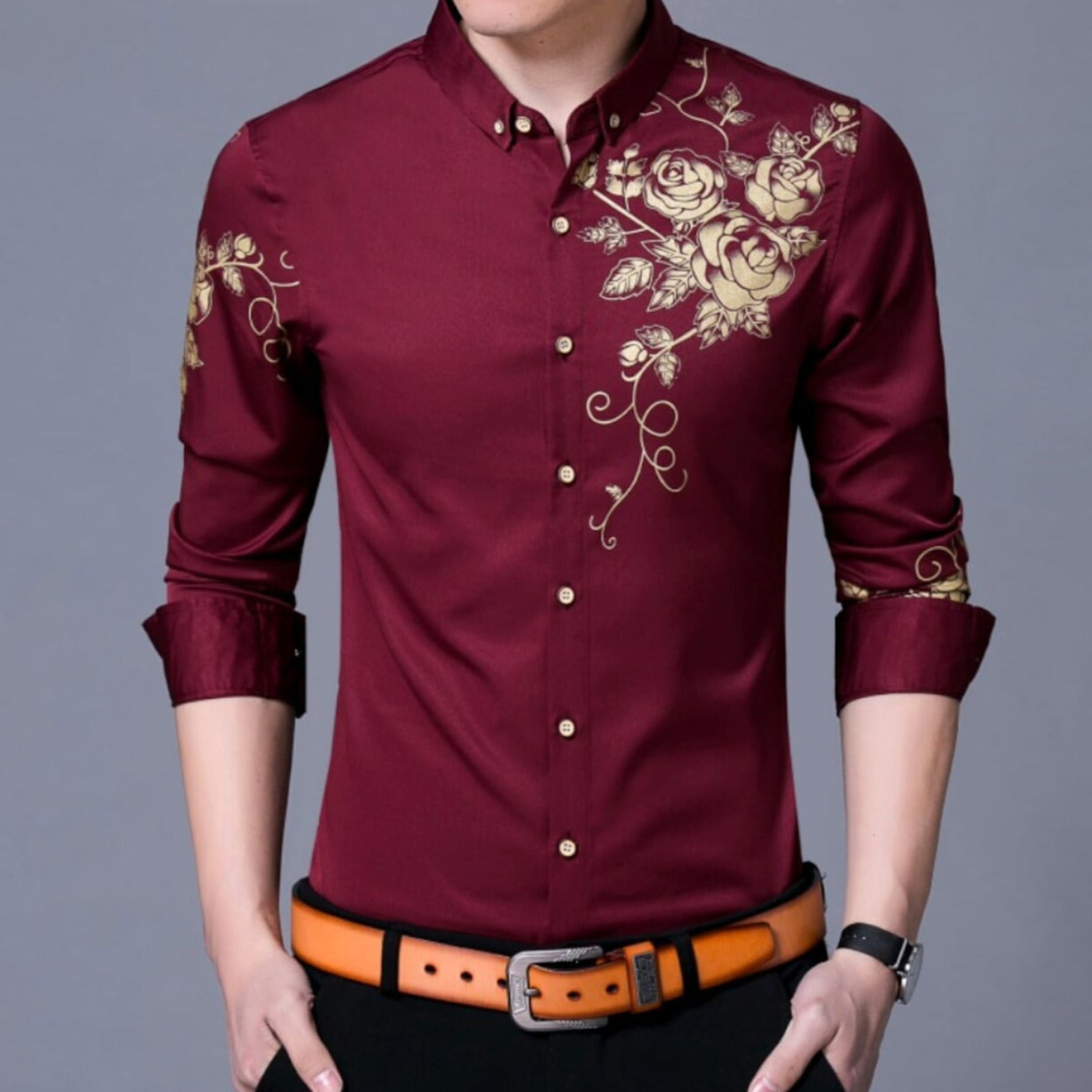 Mens Shirt With Floral Design on Front and Sleeve– amtify