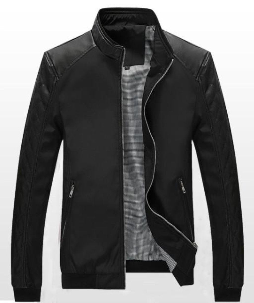 Mens Bomber Biker Jacket with Faux Leather Details – amtify