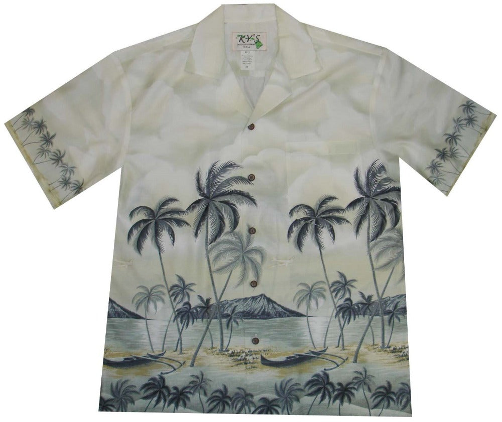 1980'S HUTSPAH MADE IN USA RAYON PALM TREES HAWAIIAN S/S SHIRT SMALL – Mask  Santa Fe