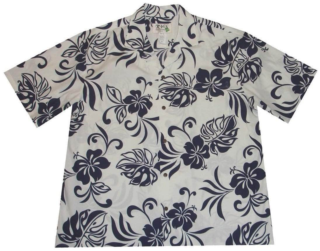 Hawaiian Floral Aloha Shirt - Black Background to Hawaiian F