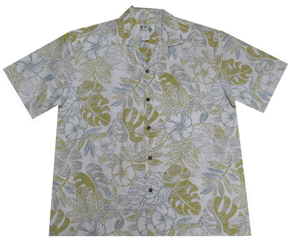 Monstera Kiwi Poly Cotton Men's Open Collar Hawaiian Shirt , XS