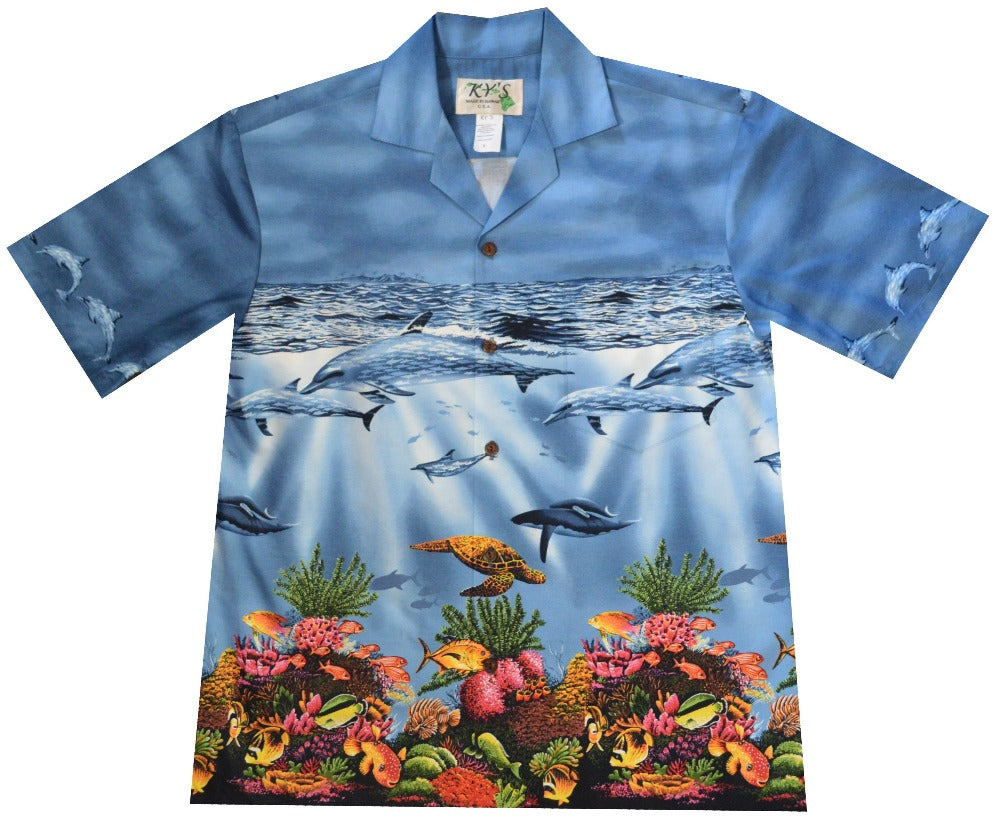 RJC Hawaiian Shirt Blue Ocean Fish Islands Mens Size Extra Large XL -   Canada
