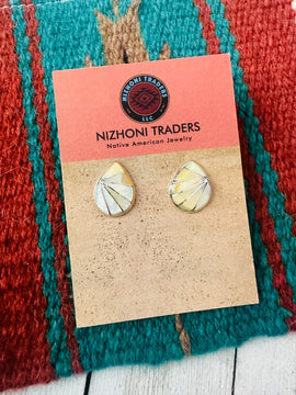 Zuni Mother of Pearl & Sterling Silver Inlay Teardrop Earrings