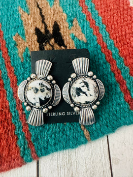 Navajo White Buffalo & Sterling Silver Post Earrings