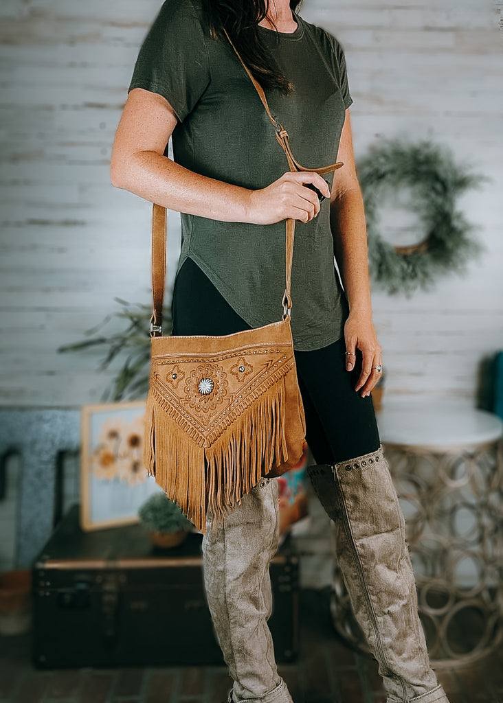 Montana West Concho Floral Fringe Crossbody Bag