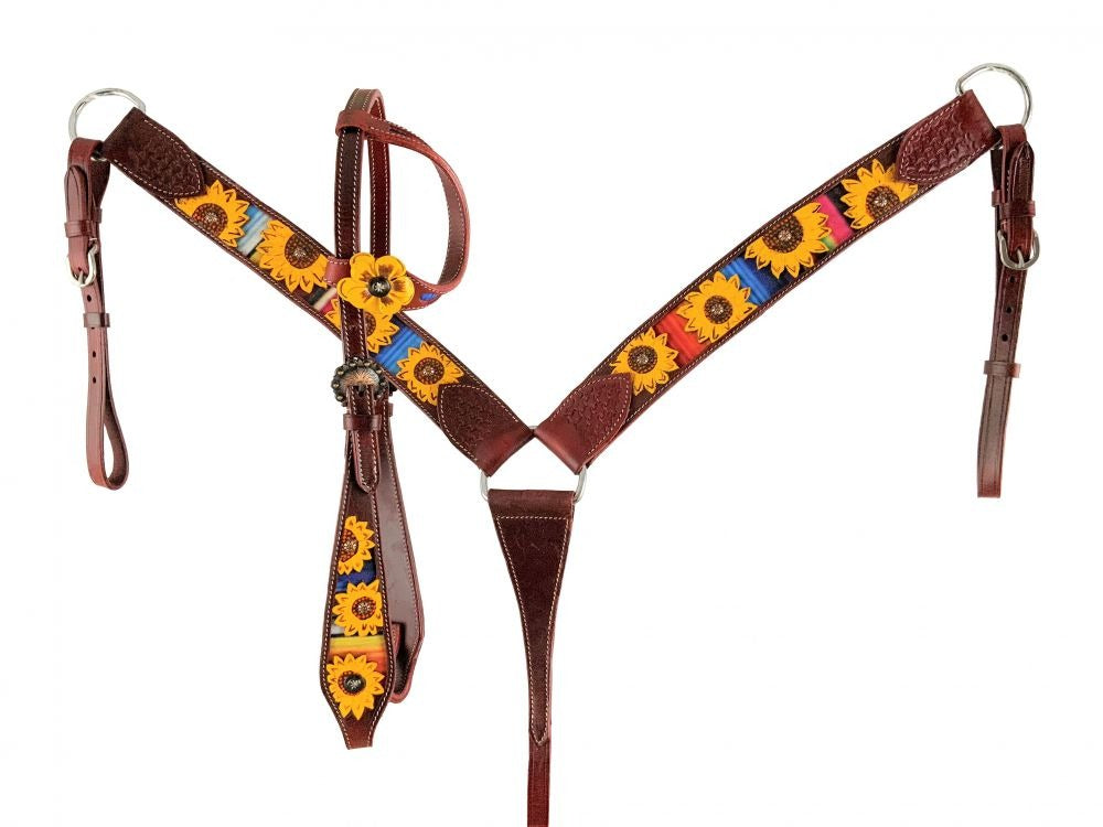 Showman Cheetah Print Headstall, Breast Collar, Reins Set With