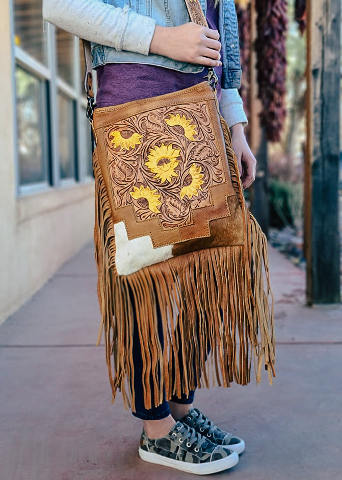 tooled leather fringe purse