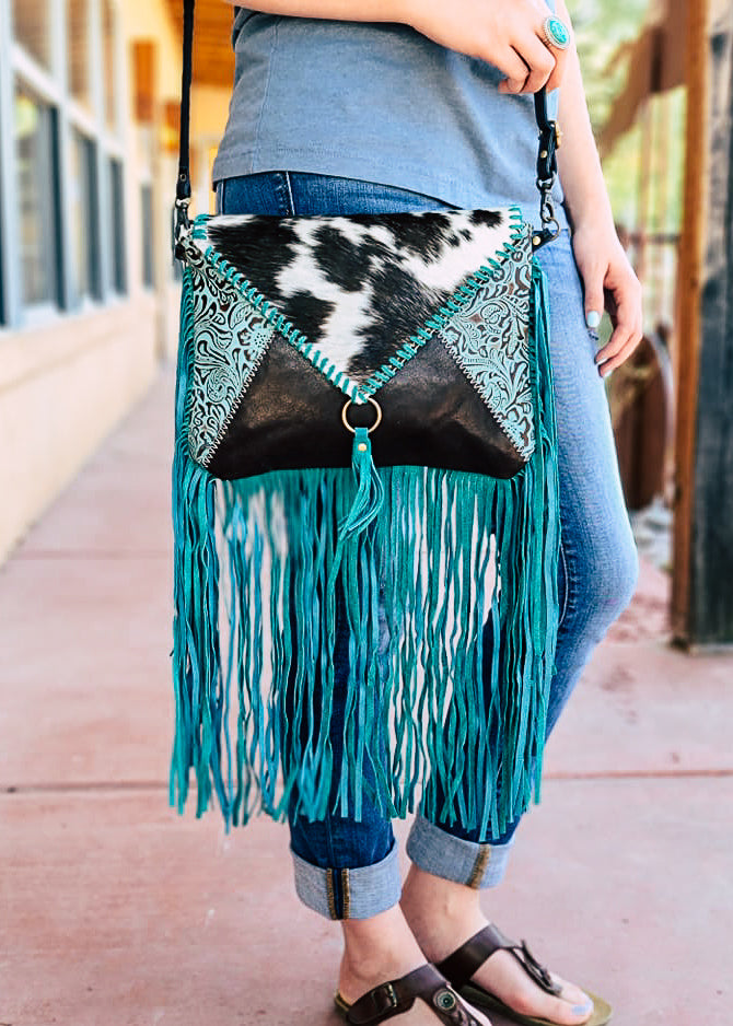 turquoise western fringe purse