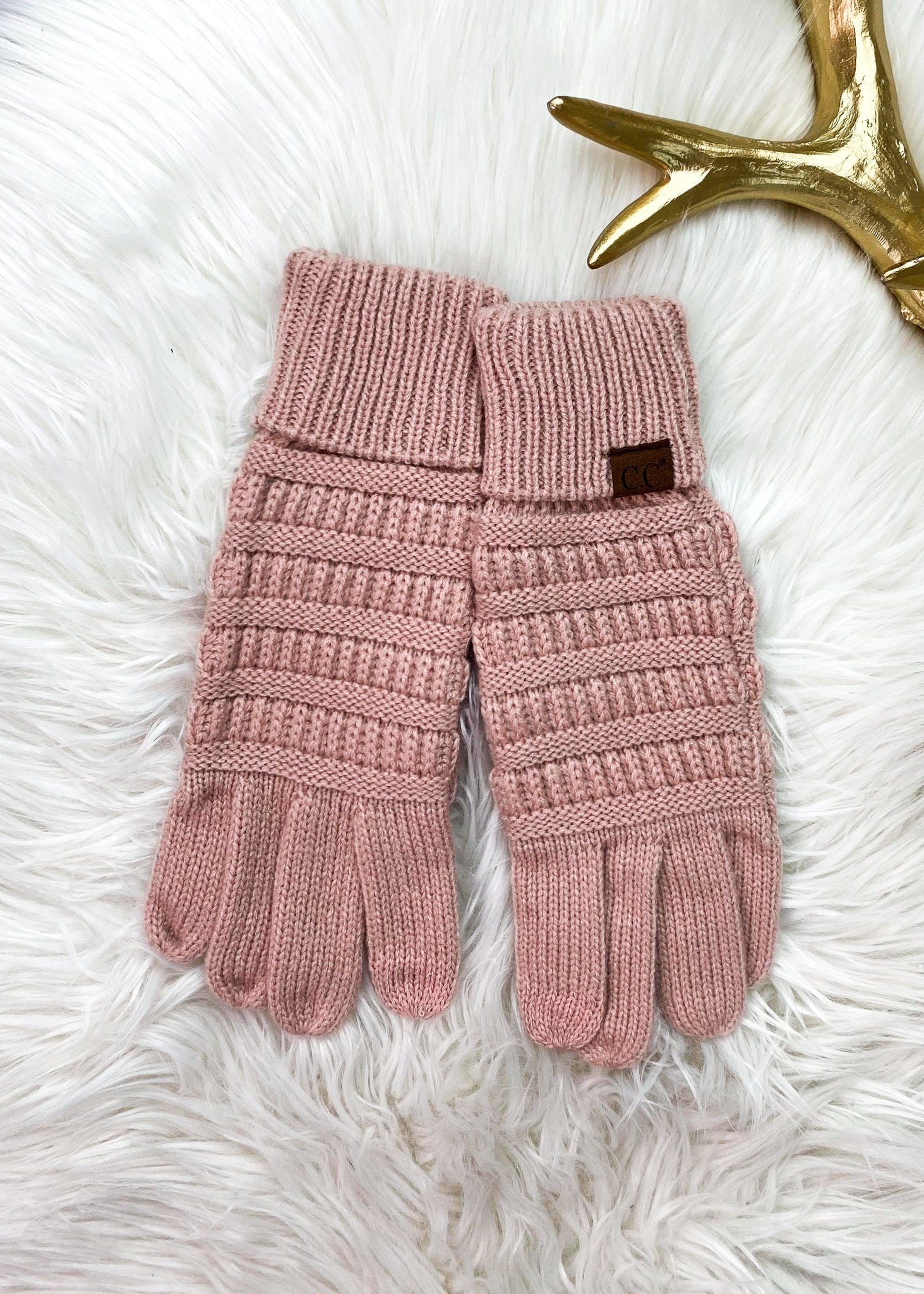 pink knit gloves