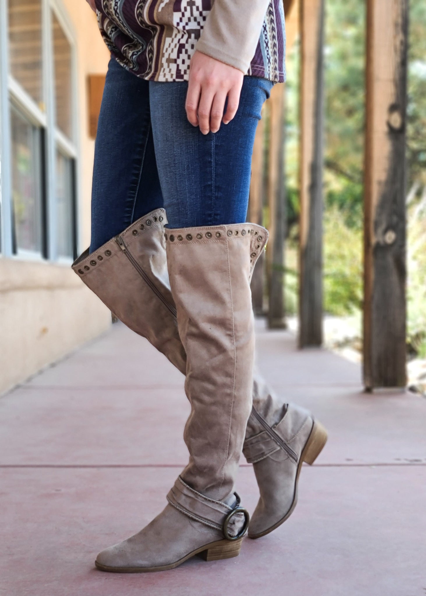 taupe boots knee high