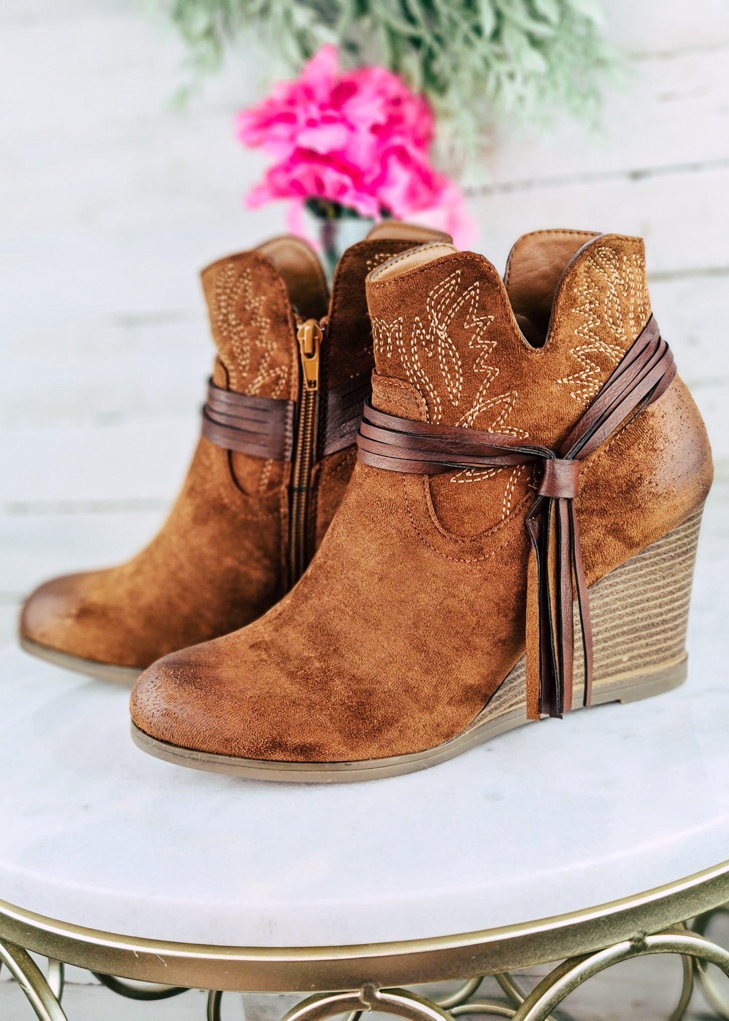 western wedge booties