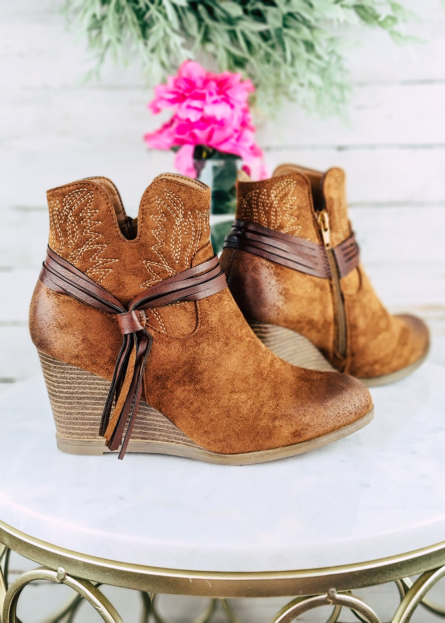 western wedge booties