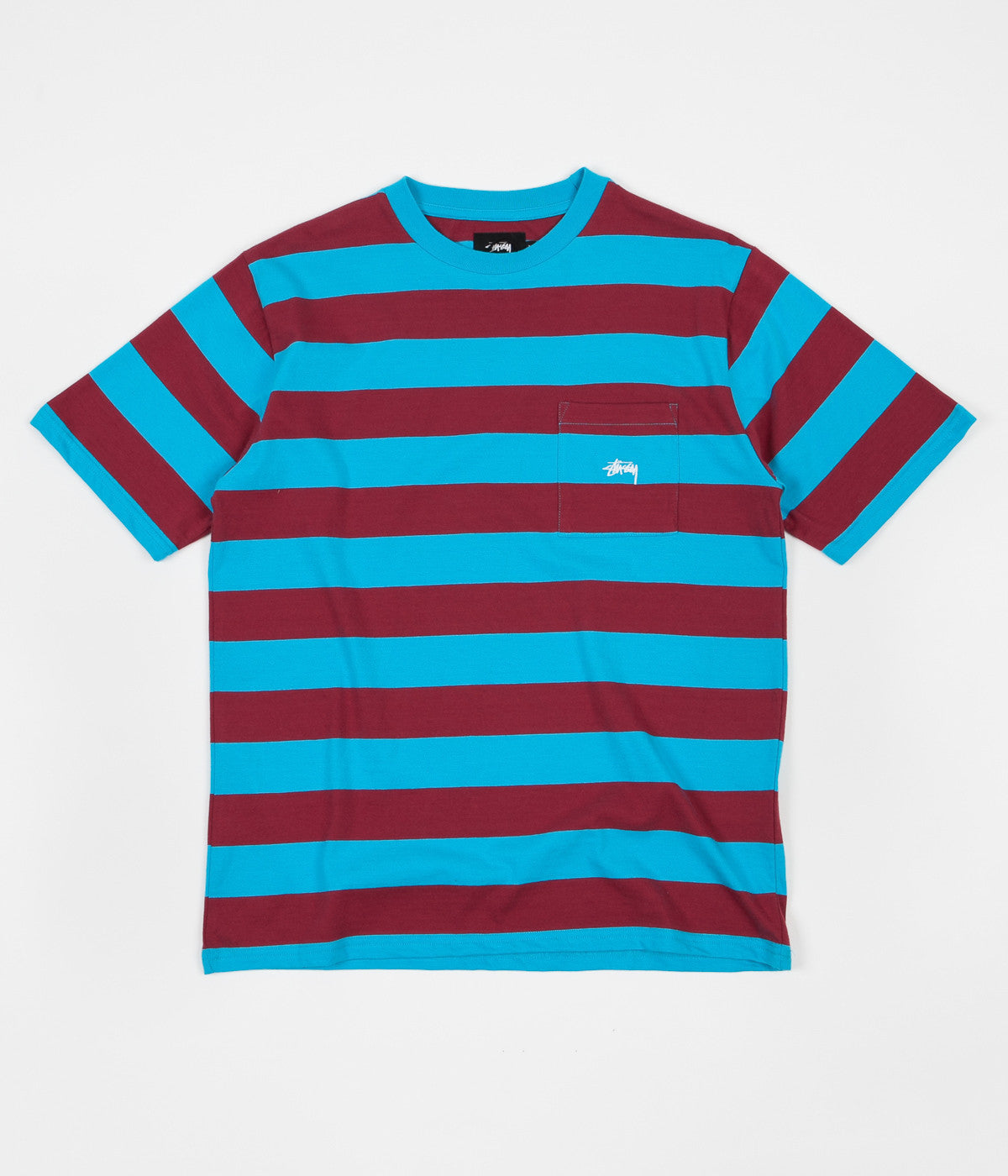 Stussy Range Stripe Pocket Crewneck T-Shirt - Teal | Flatspot