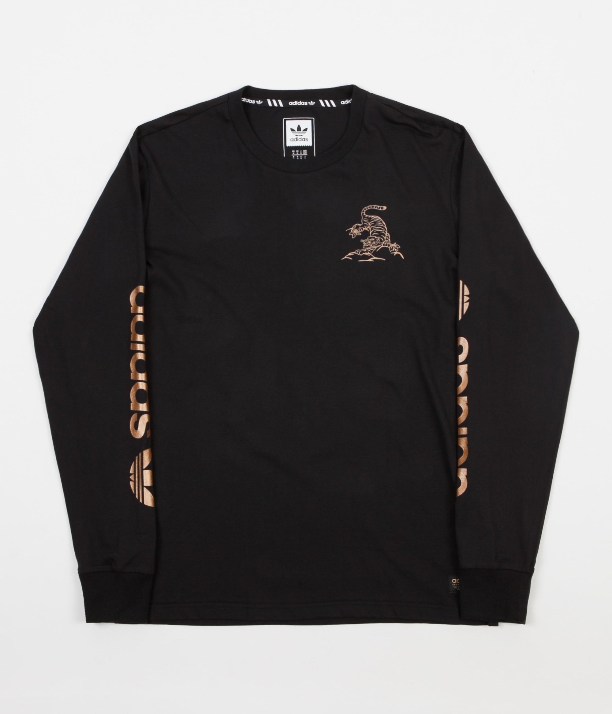 Adidas Eastern Long Sleeve T-Shirt - Black / Tactile Gold Metallic ...
