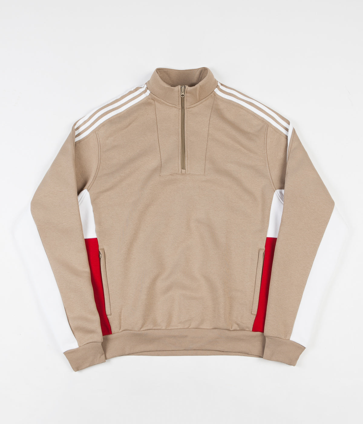 adidas skateboarding half zip fleece sweatshirt with 3 stripes in beige