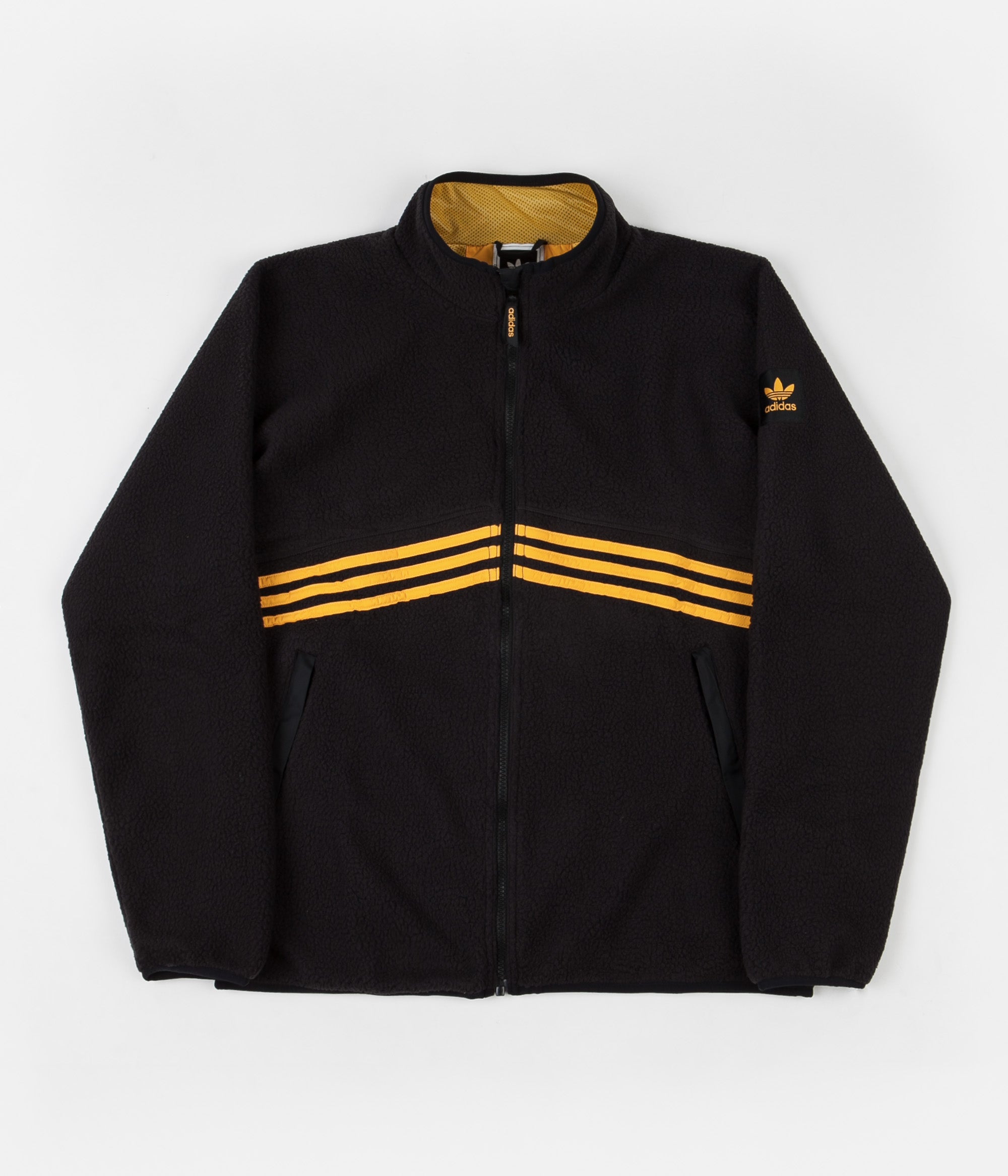 Adidas Sherpa Full Zip Jacket - Black / Active Gold | Flatspot