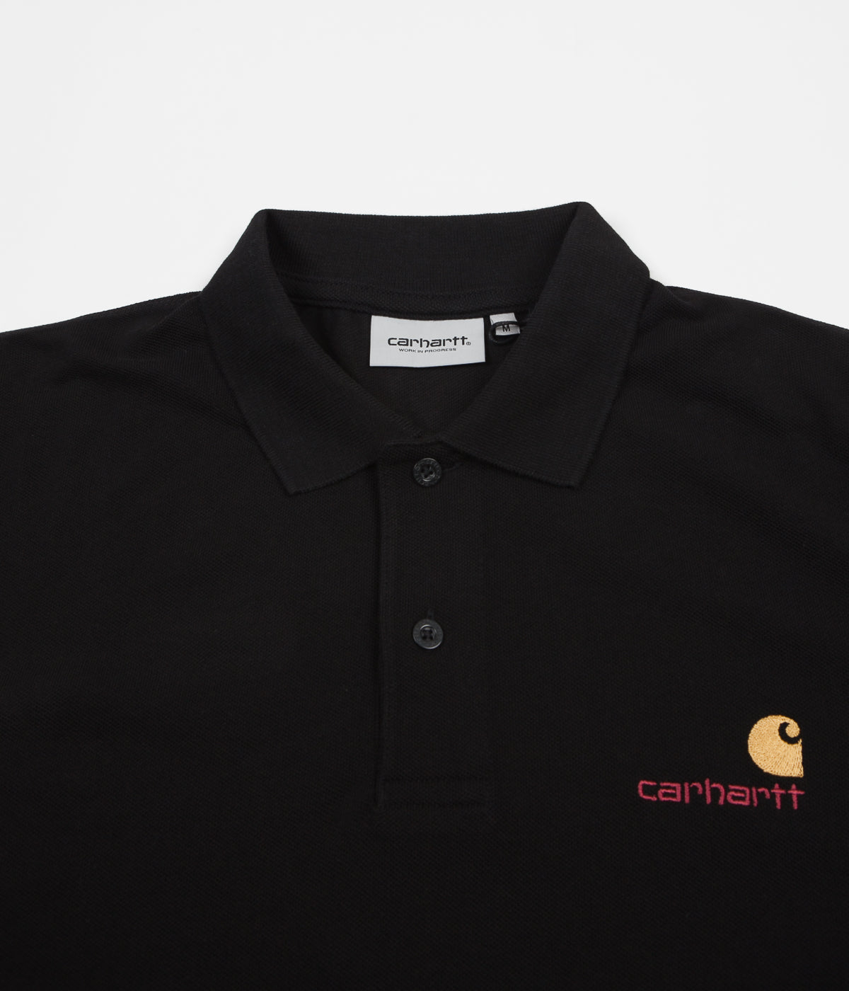 Carhartt American Script Long Sleeve Polo Shirt - Black | Flatspot