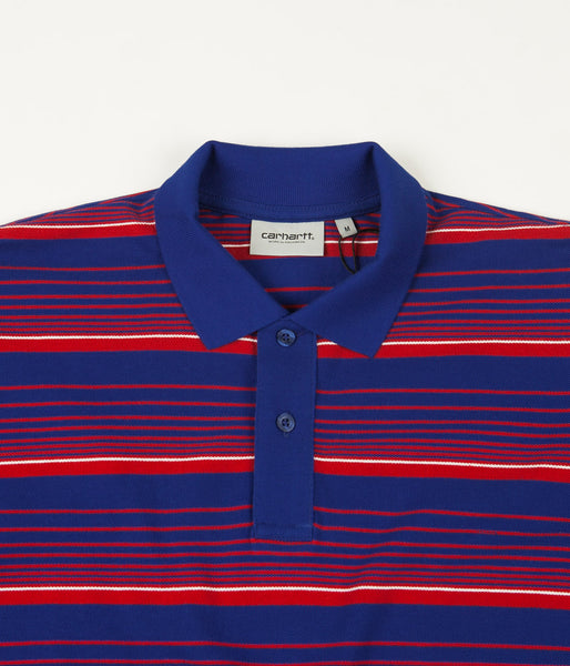 Carhartt Novi Stripe Long Sleeve Polo Shirt - Thunder Blue | Flatspot