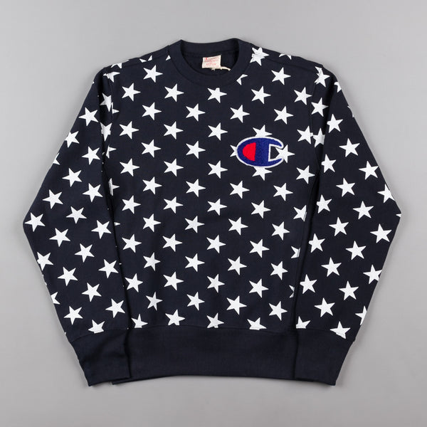 Champion All Over Print Crewneck Sweatshirt - Navy | Flatspot