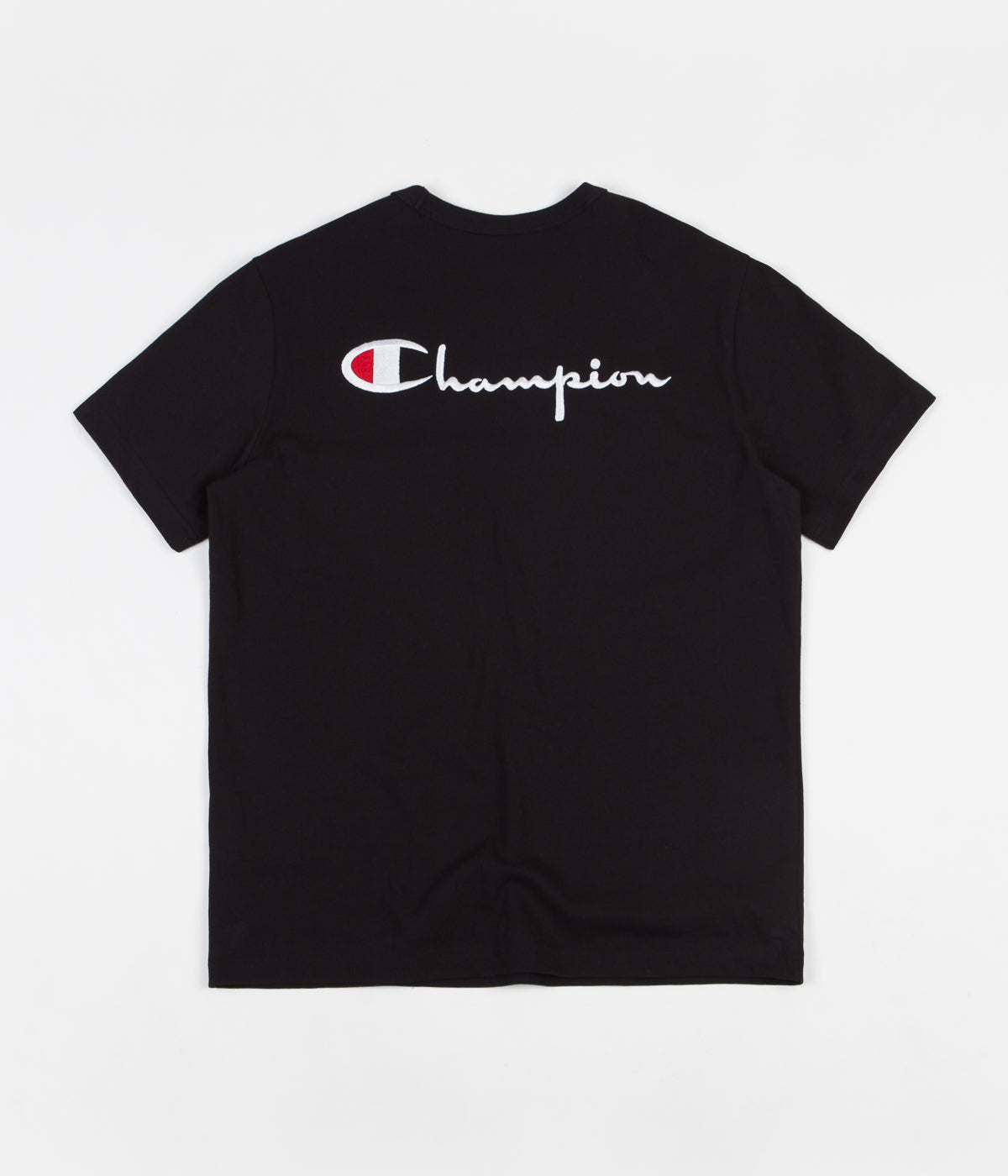 white and black champion shirt