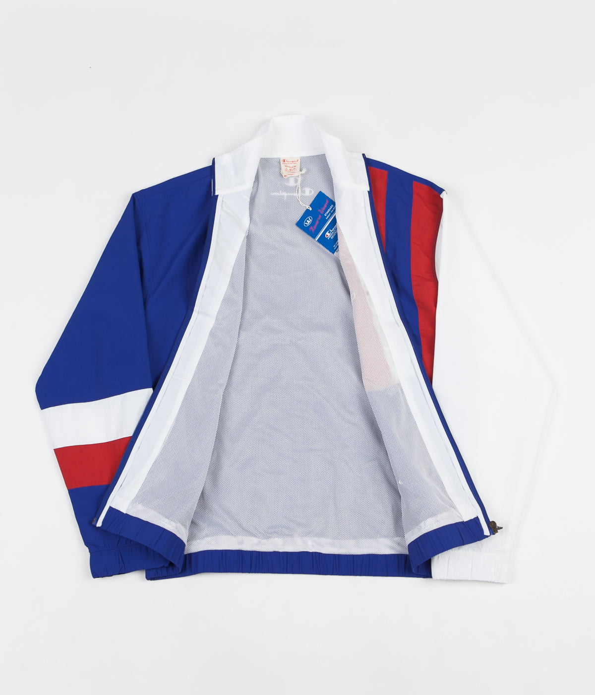 champion jacket red blue white