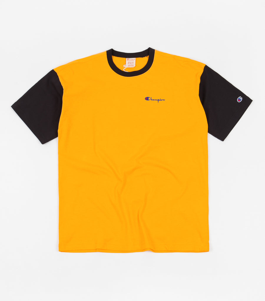 black and yellow champion shirt