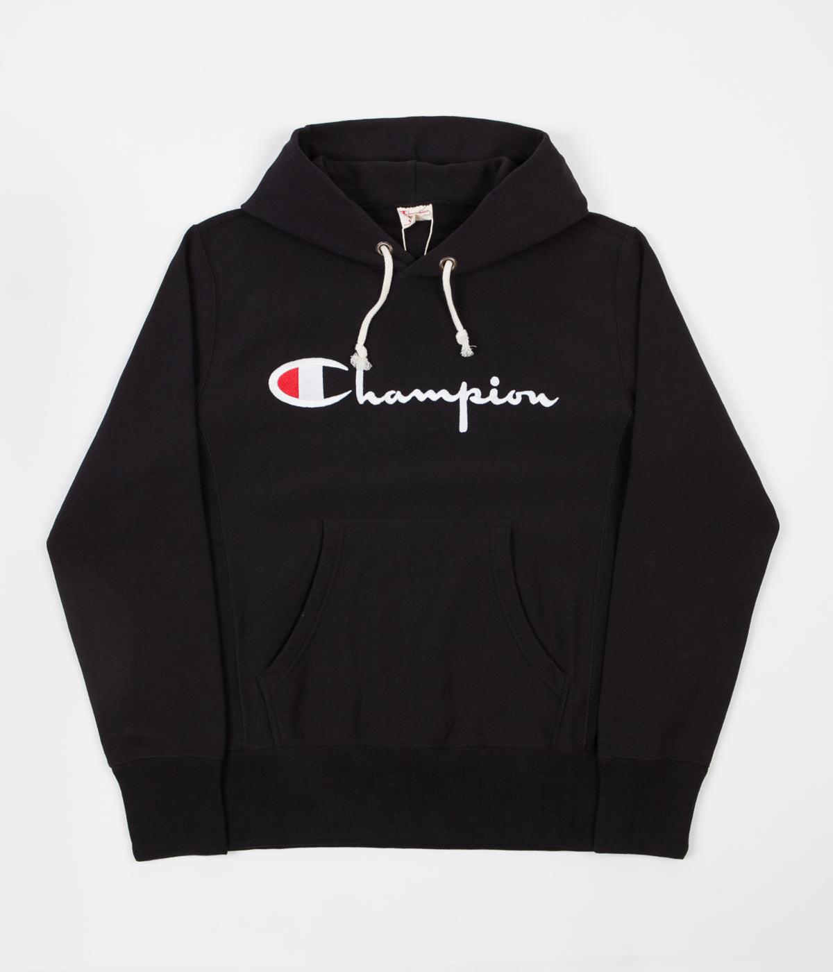 Champion Reverse Weave Script Logo Hooded Sweatshirt - Black | Flatspot
