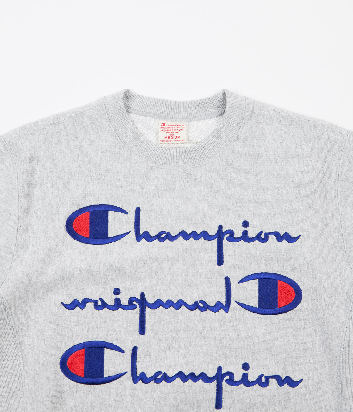 Champion Reverse Weave Triple Script Crewneck Sweatshirt - Grey | Flatspot