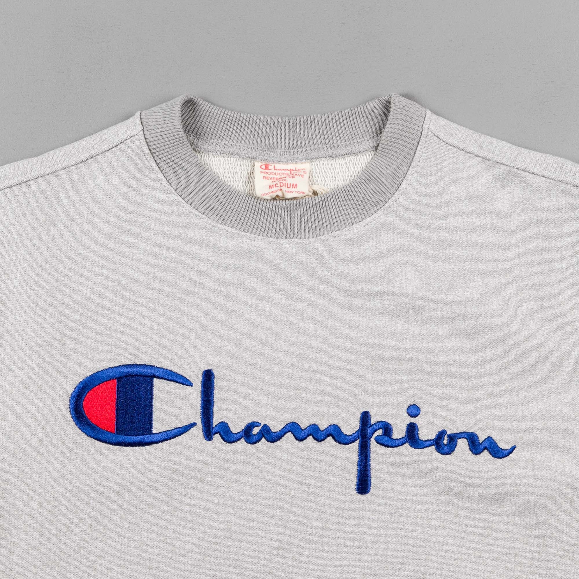 Download Champion Script Logo Crewneck Sweatshirt - Heather Grey ...