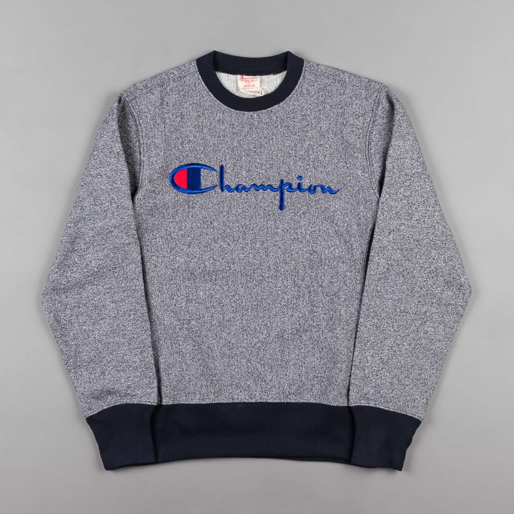 Champion Script Logo Crewneck Sweatshirt - Navy Blue | Flatspot