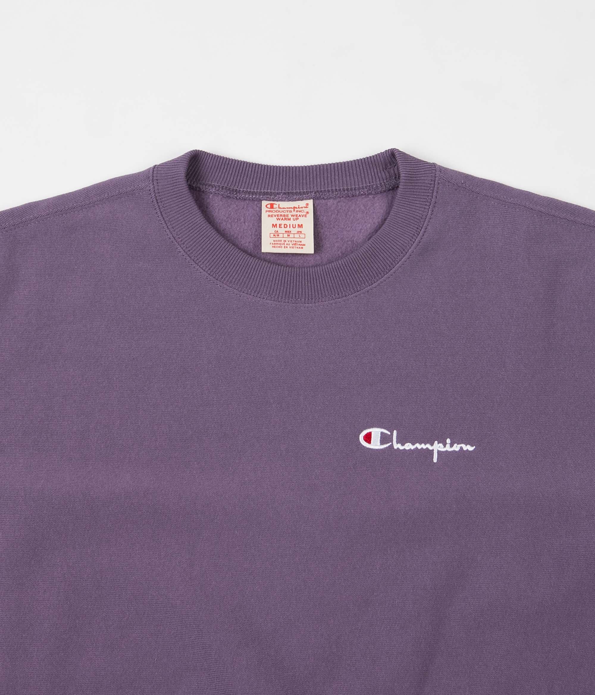 champion script logo violet crew neck sweatshirt