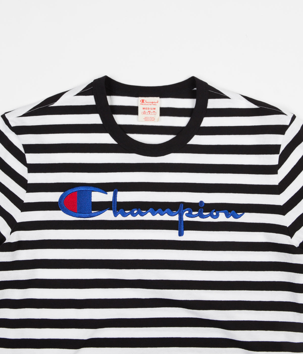 Champion Striped Script Logo T-Shirt - Black / White | Flatspot