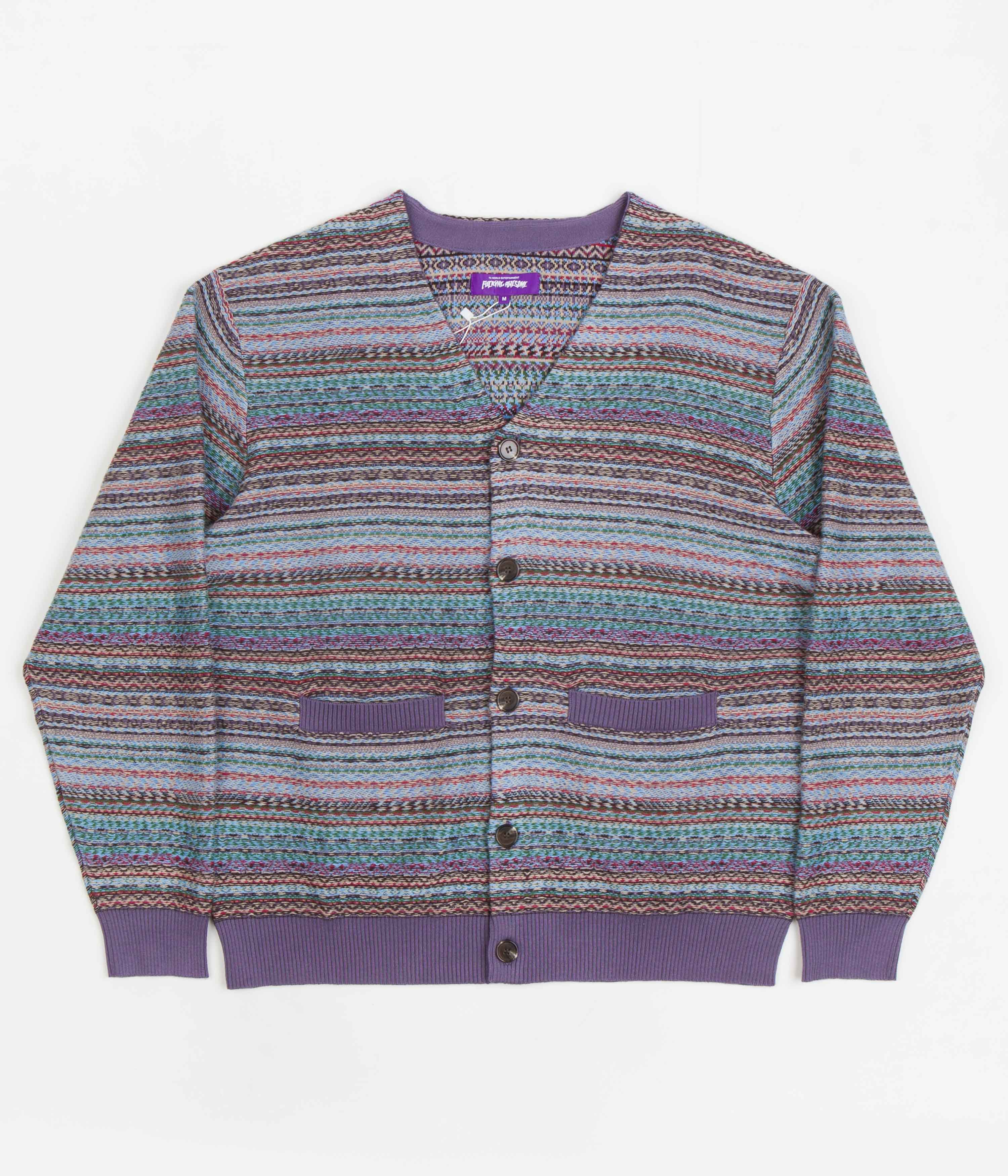 Fucking Awesome Dill Painting Intarsia Cardigan - Purple