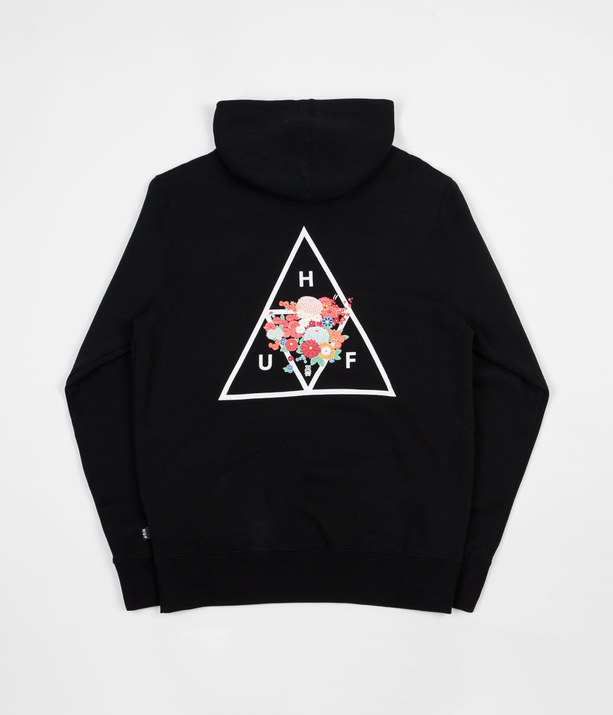 huf roses triple triangle black pullover hoodie