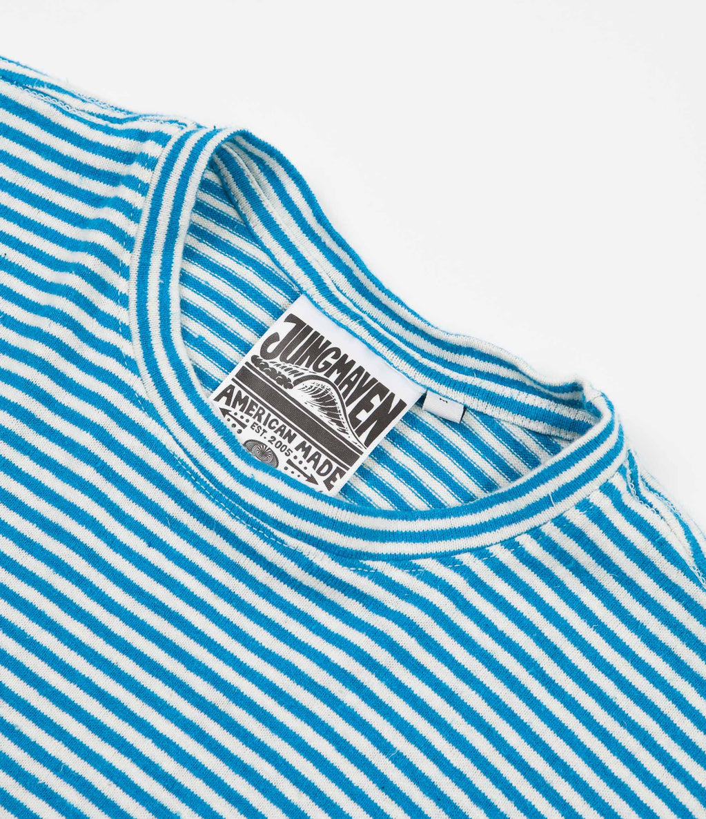 Jungmaven Yarn Dyed Hemp T-Shirt - Aegean Sea Blue Stripe | Flatspot