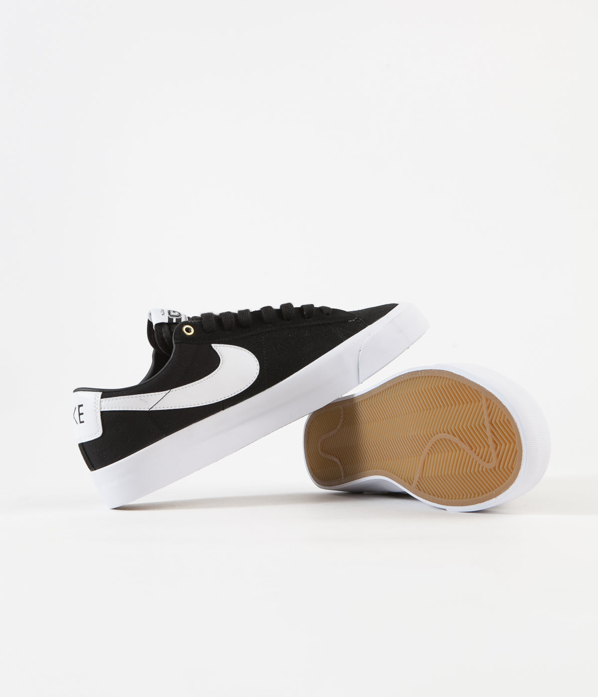 Nike Sb Blazer Low Pro Gt Shoes Black White Black Gum Light Br Flatspot