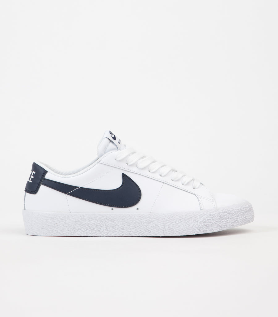 nike sb blazer zoom low white & obsidian leather skate shoes