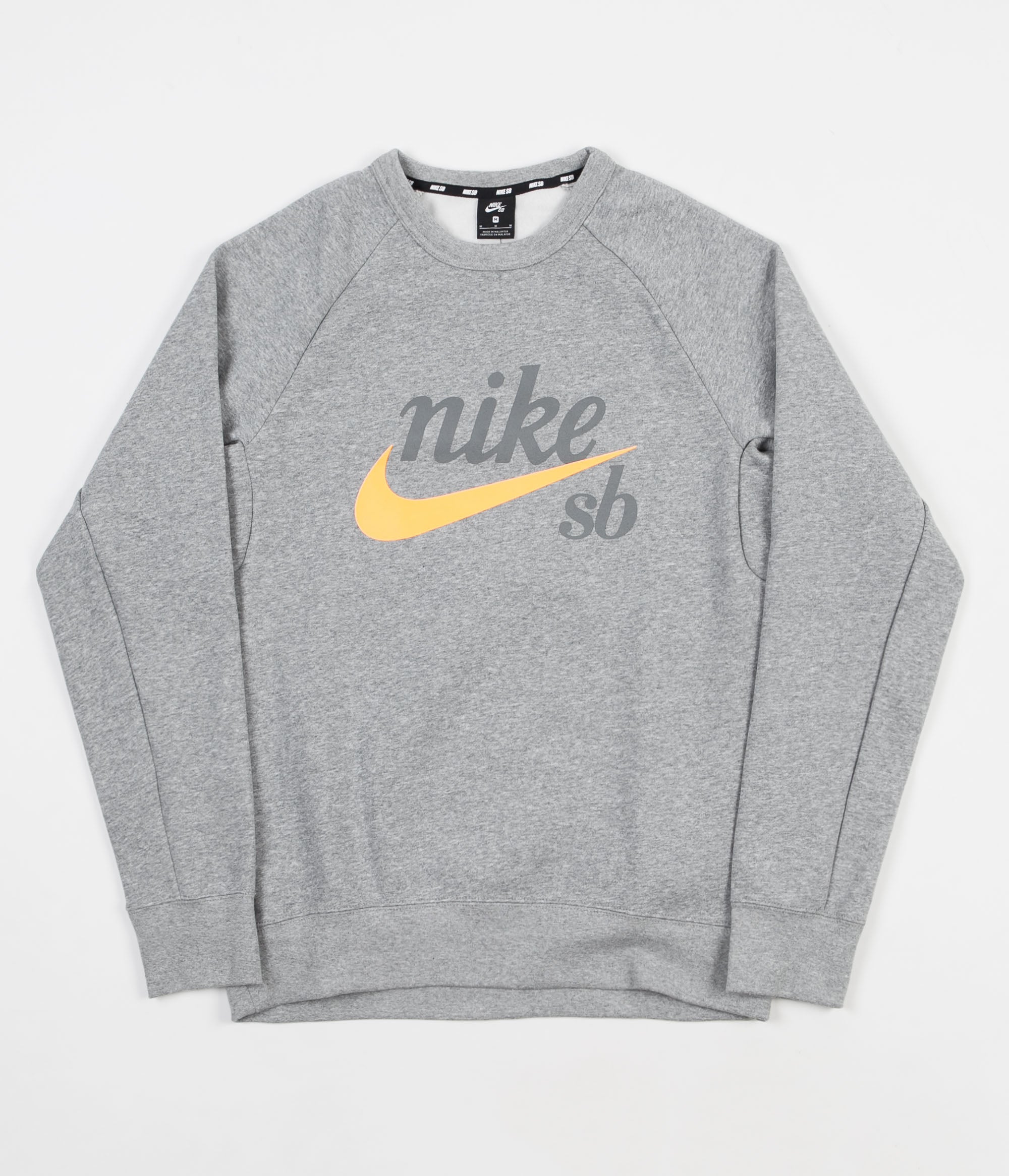 Nike SB Icon GFX Crewneck Sweatshirt - Dark Grey Heather / Laser Orang ...