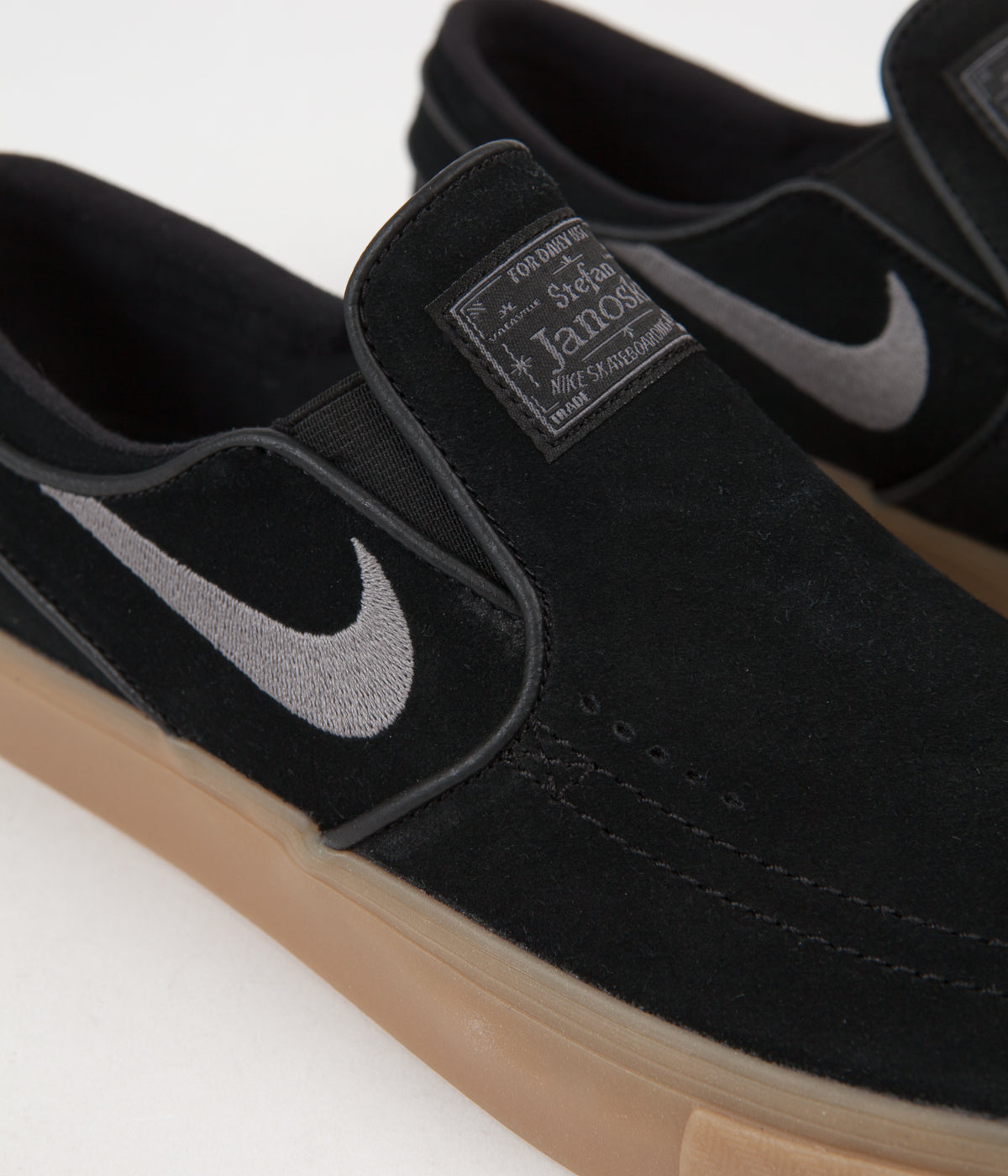 Nike Sb Stefan Janoski Slip On Shoes Black Gunsmoke Gum Light Br Flatspot 0965