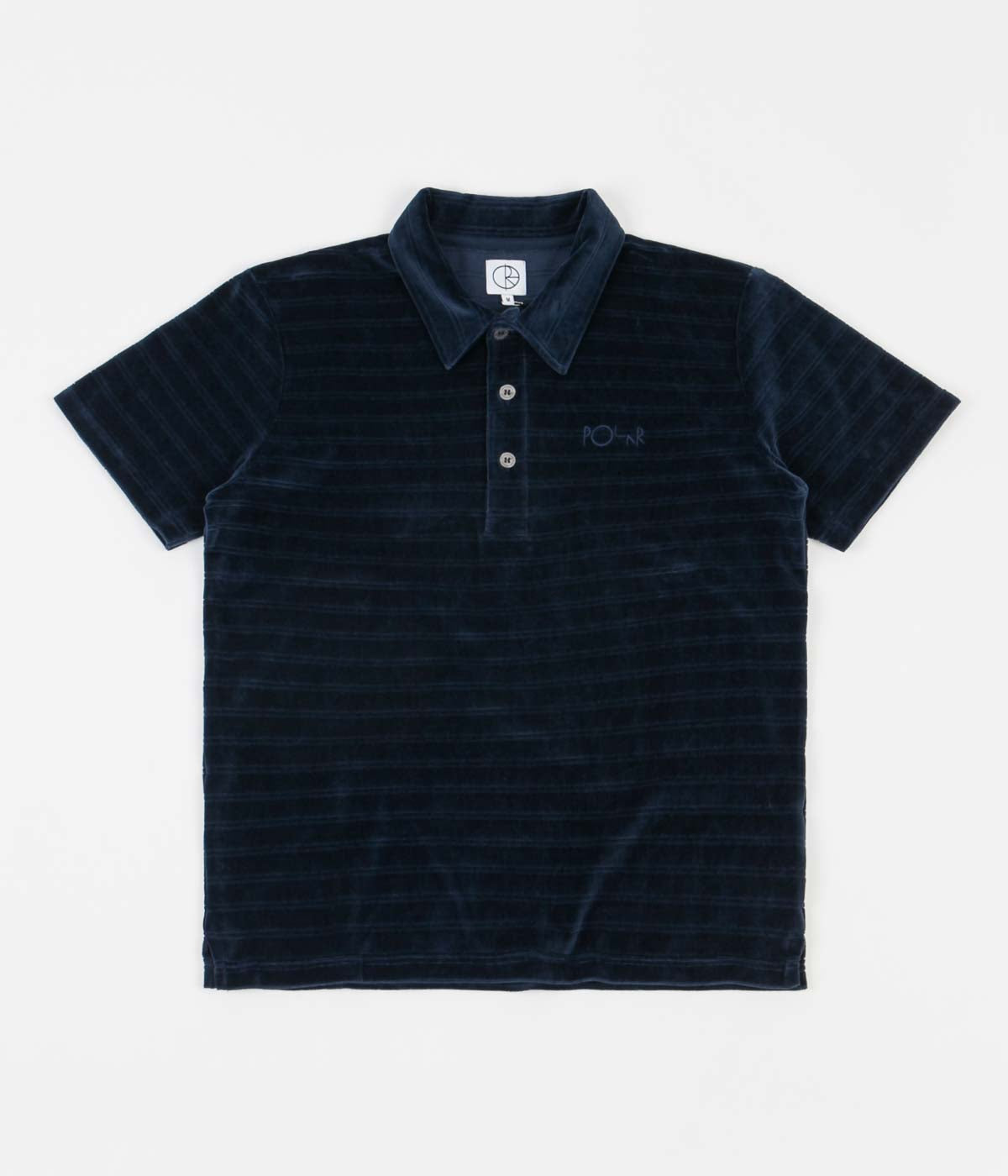 Polar Stripe Velour Polo Shirt - Navy