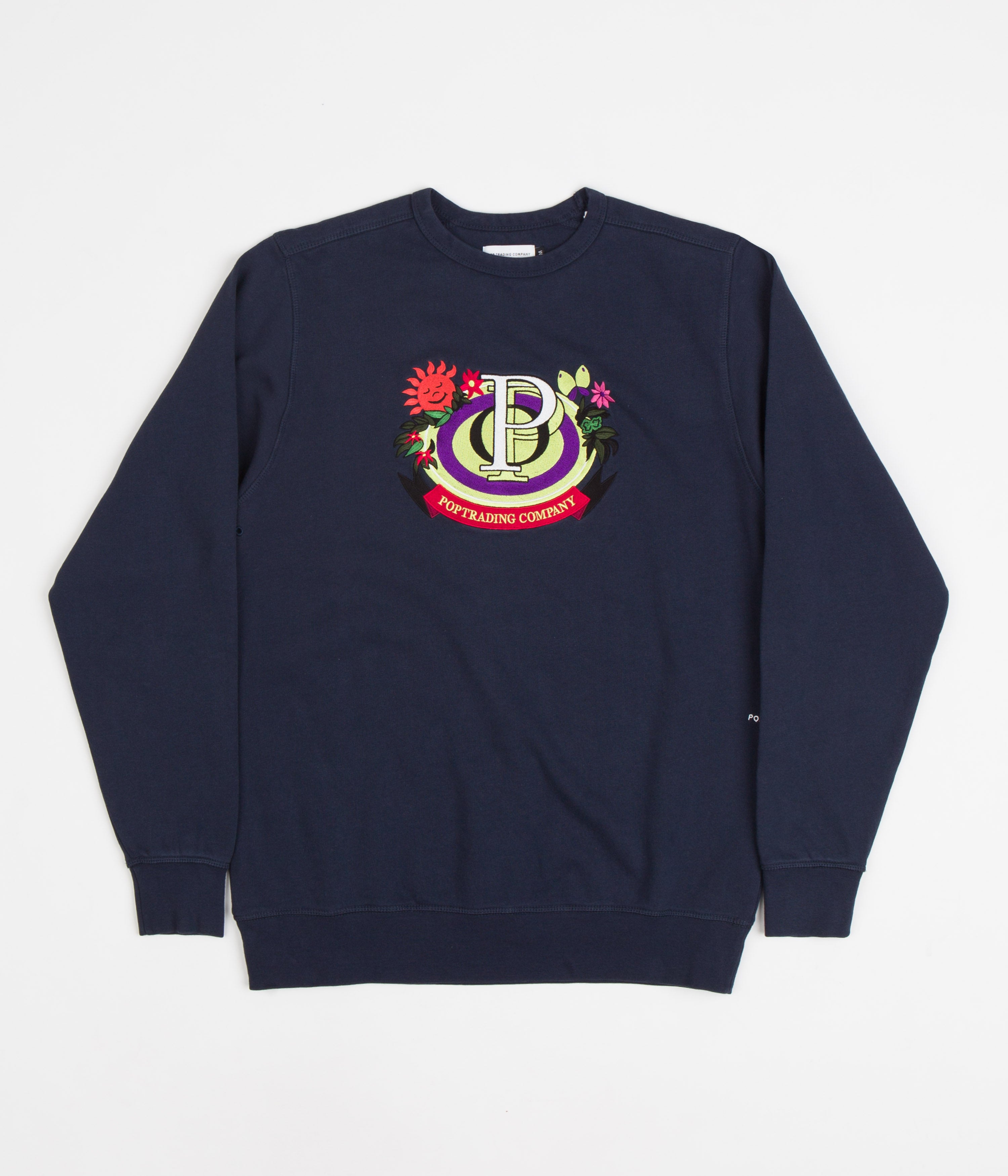 Pop Trading Company Floral Crest Crewneck Sweatshirt - Navy | Flatspot
