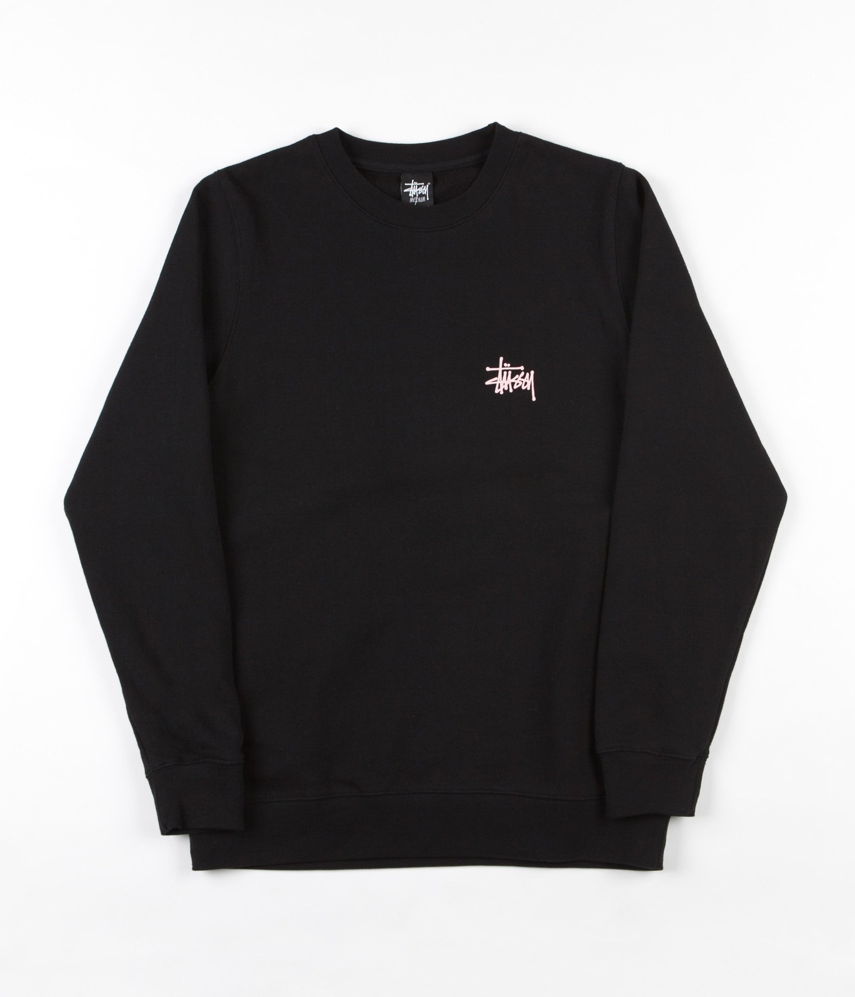 Stussy Basic Crewneck Sweatshirt - Black / Pink | Flatspot